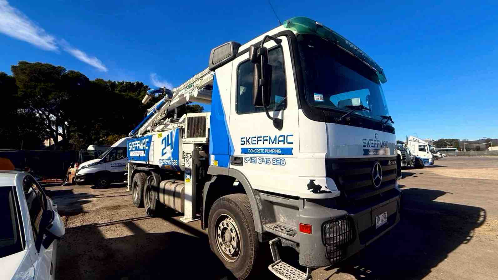 24m Schwing S24X boom pump on a Mercedes truck